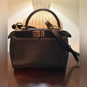 Emini House Chic Black Satchel with Gold Accents